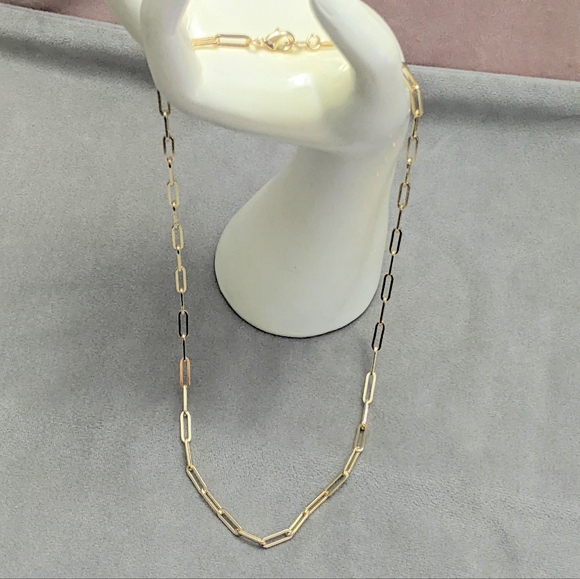 Necklace Chain Real 14K Gold Filled Paper Clip Chain 22" Trendy Will not Tarnish - Picture 7 of 11